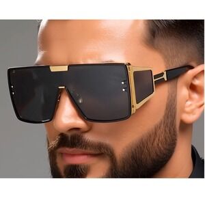 Oversized Shield Sunglasses XXL Flat Top Square Frame Fashion Shades Men Gafas‎